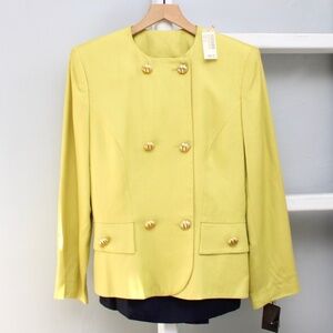 Albert Nipon Vintage Lime Green Double Breasted Blazer Blue Pencil Skirt SZ 10